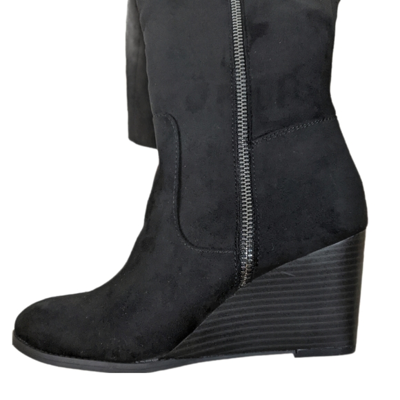 Style and Co. Wynterr Wedge Heel Microsuede Black Zipper Tall Dress Boot Size 7 - Picture 6 of 9